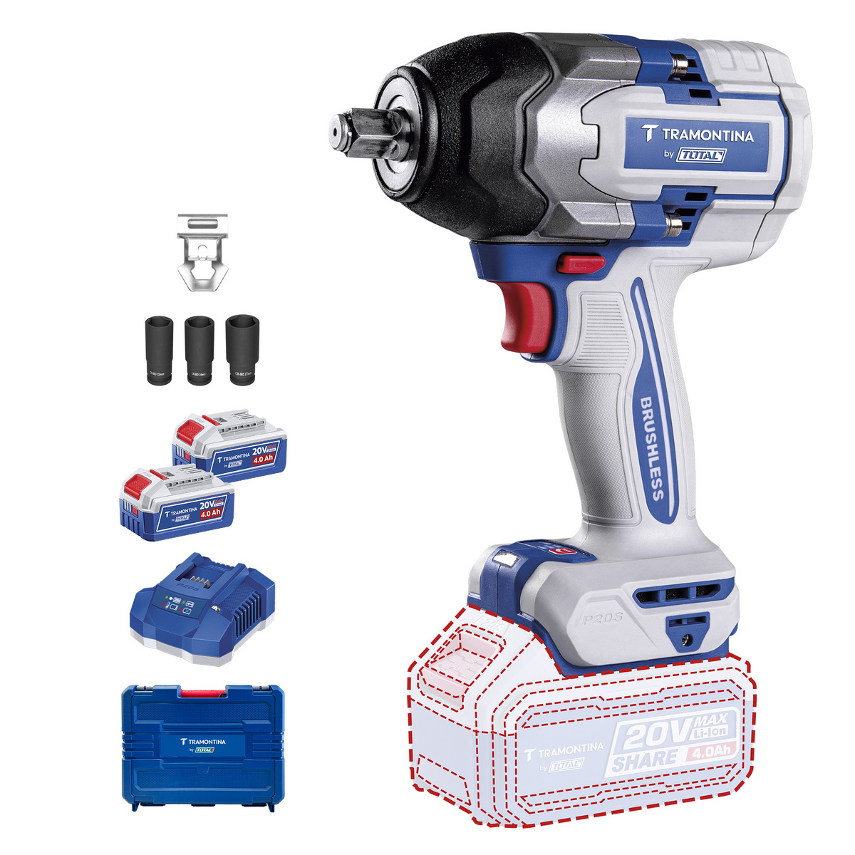 CHAVE IMPACTO 1/2" 20V 850NM 2BAT 4