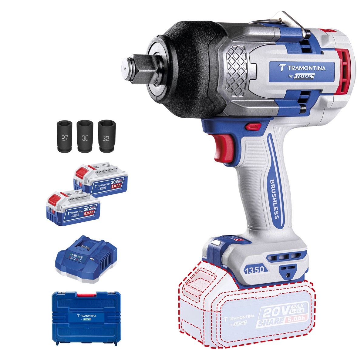 CHAVE IMPACTO 3/4" 20V 1350NM C/2BA