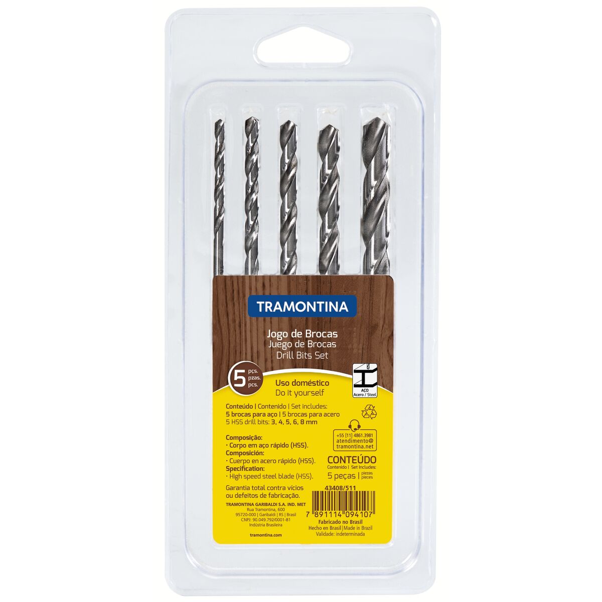 JOGO DE BROCAS PARA ACO 5 PCS