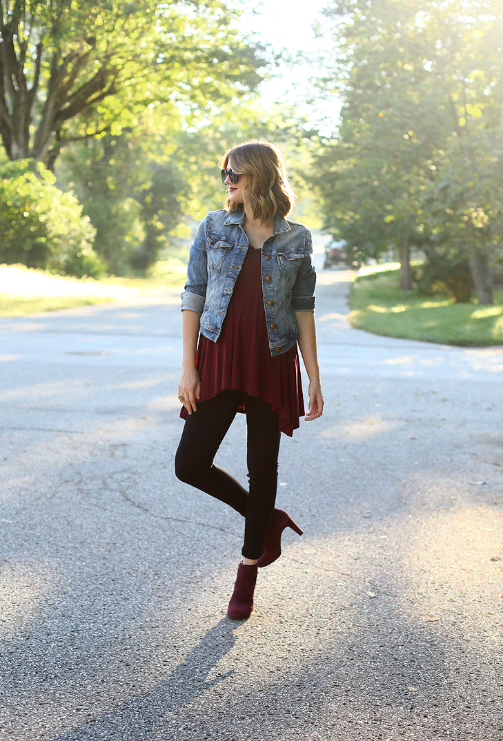 Burgundy Dresses With Jean Jackets Burgundy Dress With Jean Jacket
