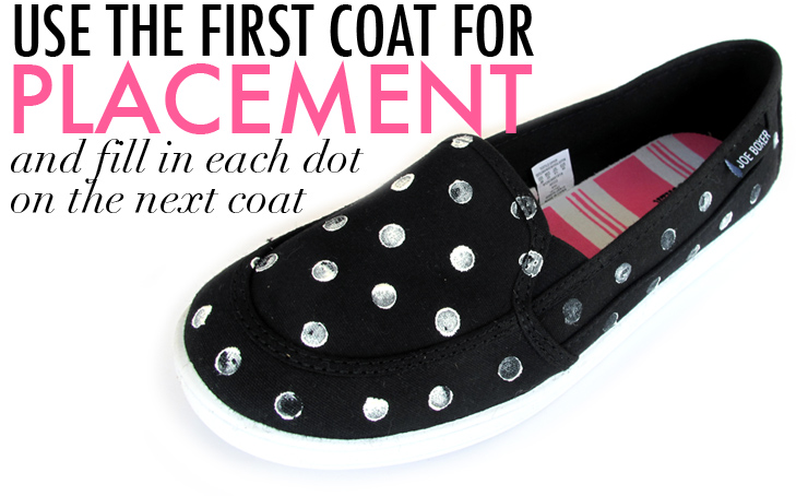 DIY polka dot shoes, DIY polka dots, stamping polka dots, Reviving old shoes, black and white polka dot shoes, jessica quirk, What I Wore, DIY on What I Wore, What I Wore DIY projects