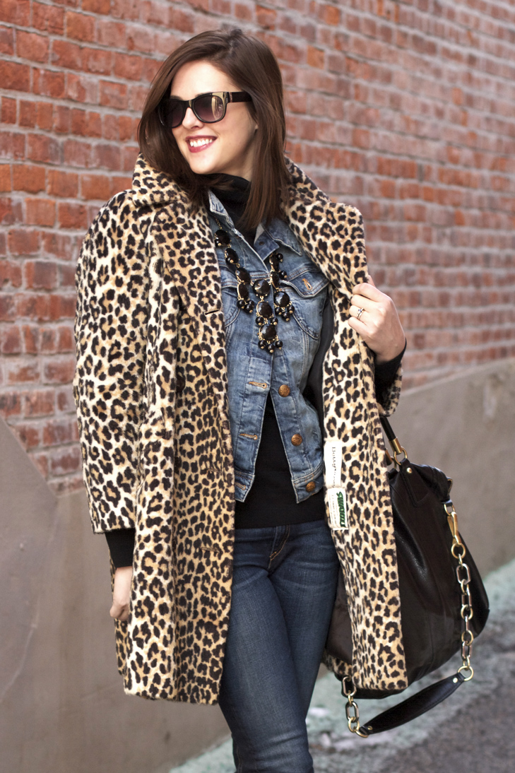 Winter Layering, How to wear Leopard, Denim on Denim, Fashion Blogger, Jessica Quirk, What I Wore, What I Wore Today, What I Wore Jessica, J.Crew Bubble Necklace, Mavi Jean Jacket, Rag and Bone Jeans,