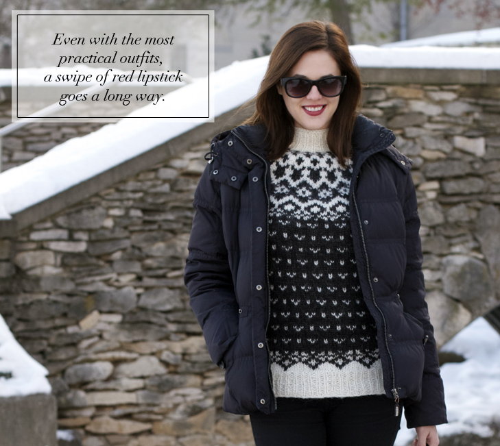 Winter Outfit, Jessica Quirk, What I Wore blog, What I Wore Jessica, What I Wore Today, Lopapeysa sweater, Fairisle sweater, How to look cute in winter, Coach, Mavi, NARS