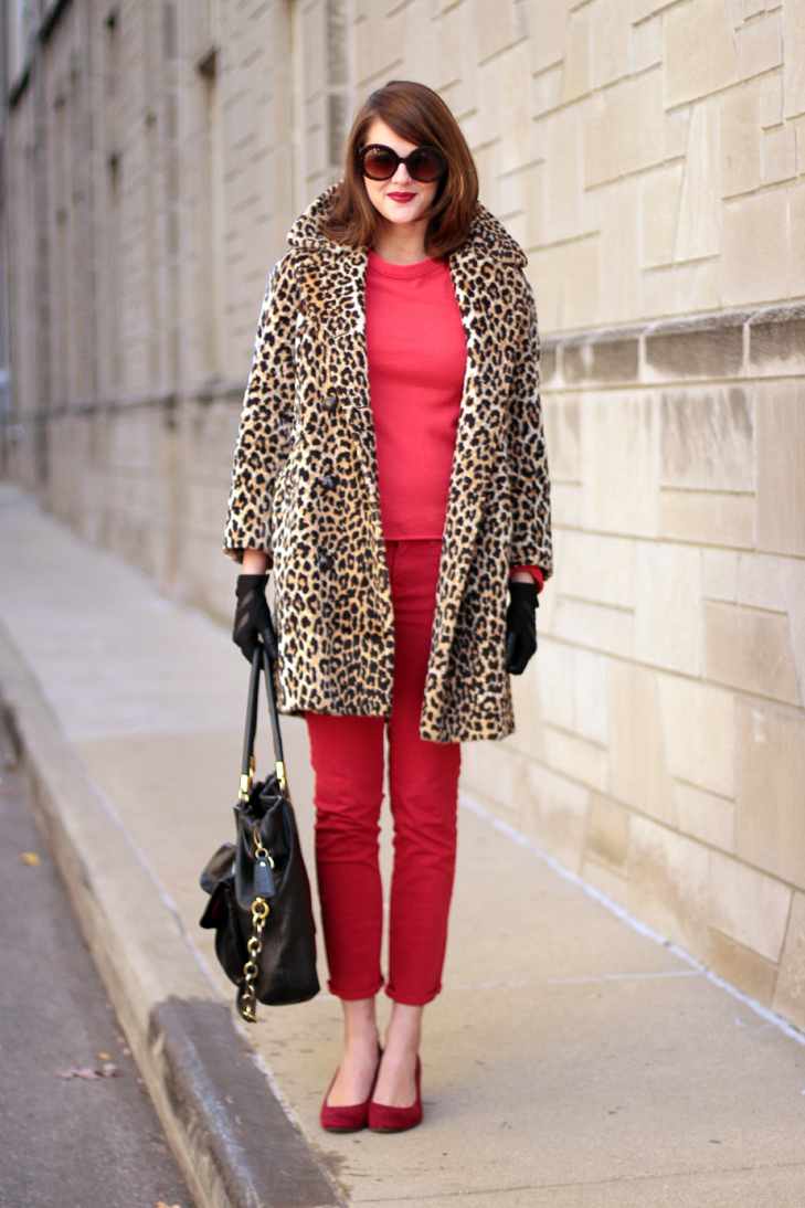 How to wear a vintage leopard coat, how to wear all red, Red outfit, Vintage leopard coat, fashion blog, fashion blogger, fashion blogs on tumblr, fashion blogs, Jessica Quirk, @whatiwore, What I Wore, WhatIWore, What I Wore Today, OOTD, Outfit of the Day, Red, Leopard, Black, Coach, J.Crew, Payless Red Shoes