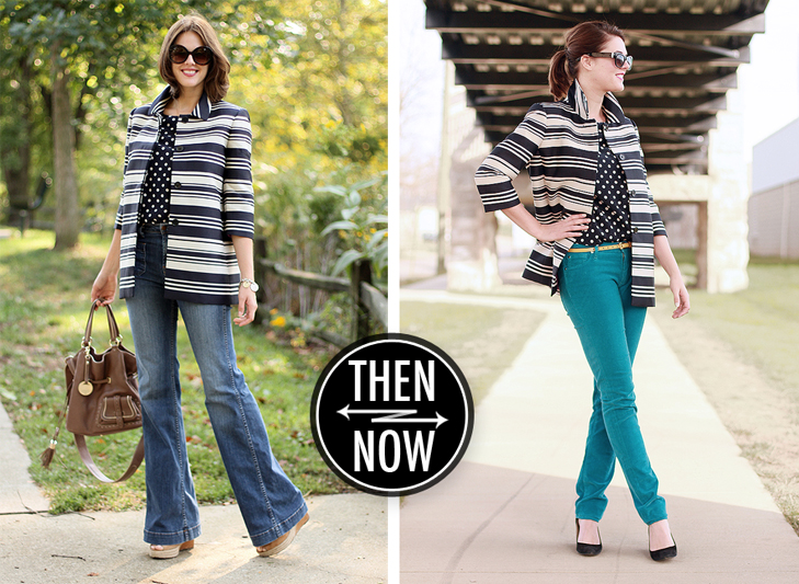 What I Wore, @whatiwore, Jessica Quirk, Fashion Blog, Fashion Blogger, Top Fashion Blog, Fashion blog on Tumblr, Style Blog, Style Blogger, How to wear teal pants, How to wear polka dots and stripes together, Yellow belt, What shoes to wear with navy