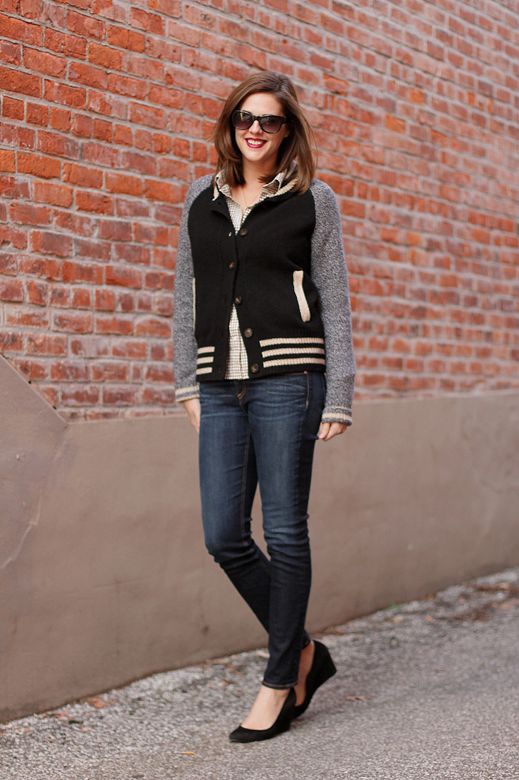 Jessica Quirk, What I Wore, What I Wore Blog, What I Wore Jessica, Fashion Blog, Letterman Sweater, how to wear a letterman sweater, rag and bone jeans, j.crew black wedges, Style Blog, Jessica Quirk blog,