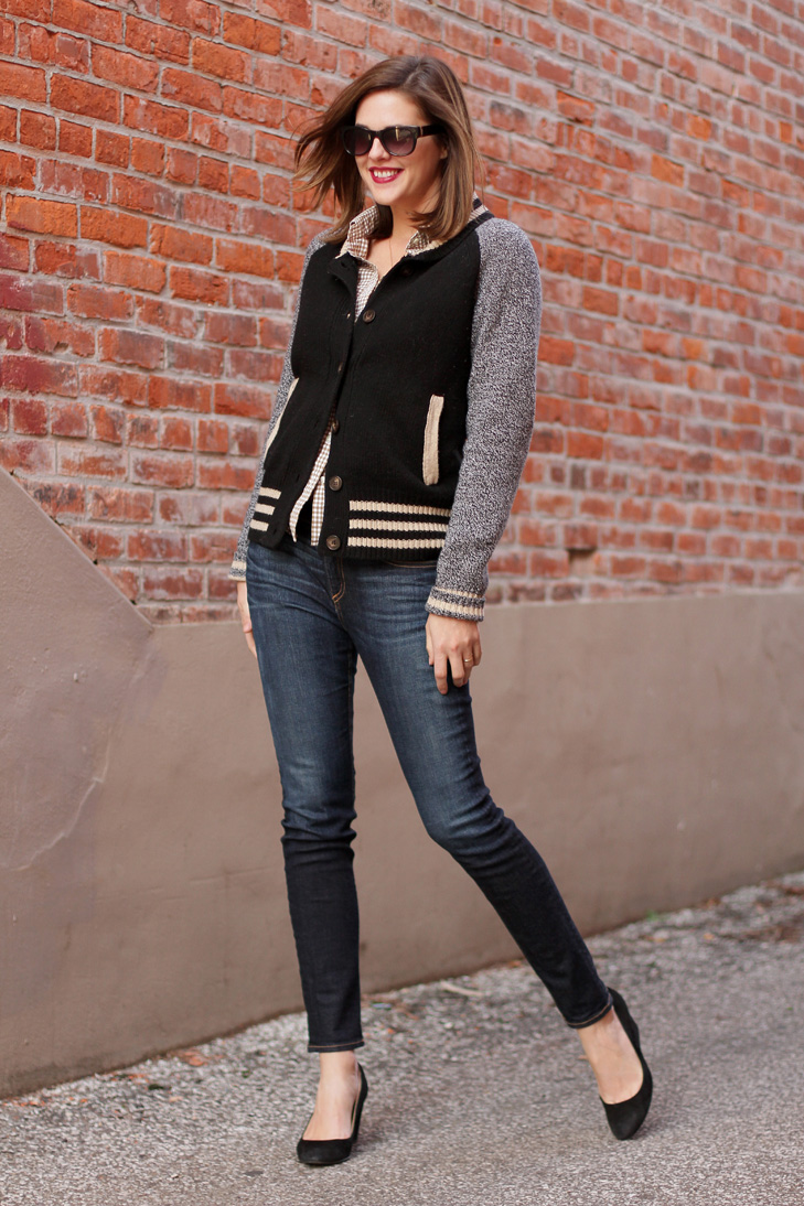 Jessica Quirk, What I Wore, What I Wore Blog, What I Wore Jessica, Fashion Blog, Letterman Sweater, how to wear a letterman sweater, rag and bone jeans, j.crew black wedges, Style Blog, Jessica Quirk blog,
