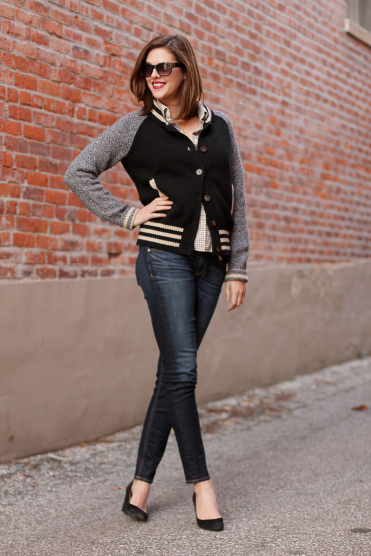 Jessica Quirk, What I Wore, What I Wore Blog, What I Wore Jessica, Fashion Blog, Letterman Sweater, how to wear a letterman sweater, rag and bone jeans, j.crew black wedges, Style Blog, Jessica Quirk blog,