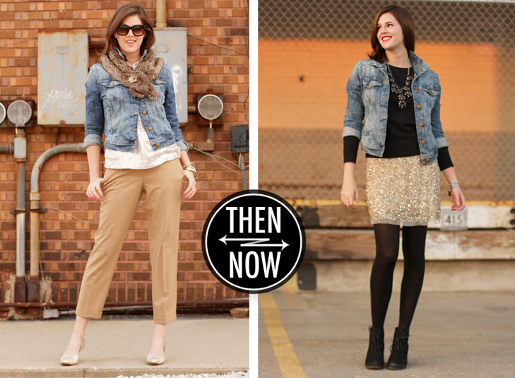 Jessica Quirk, Fashion Blogger, Personal Style Blogger, How to Style Sequins, How to dress up a jean jacket, how to dress up a denim jacket, J.Crew bubble necklace, NARS red lizard, What I Wore Jessica