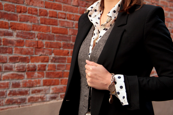 How to wear a tweed vest, Fashion Blog, Fashion Blogger, Jessica Quirk, What I Wore, @whatiwore, Style Blogger, Style Blog, Polka Dot, J.Crew, Black Blazer, Theyskens' Theory, Investment blazer, Jeans, rag and Bone skinny jeans, Best black shoes, Red Lipstick, how to wear red lips for daytime, fashion blog on tumblr, canvas lands' end, canvas arrivals