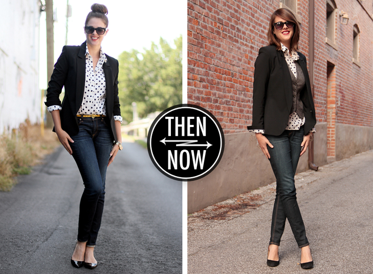 How to wear a tweed vest, Fashion Blog, Fashion Blogger, Jessica Quirk, What I Wore, @whatiwore, Style Blogger, Style Blog, Polka Dot, J.Crew, Black Blazer, Theyskens' Theory, Investment blazer, Jeans, rag and Bone skinny jeans, Best black shoes, Red Lipstick, how to wear red lips for daytime, fashion blog on tumblr, canvas lands' end, canvas arrivals