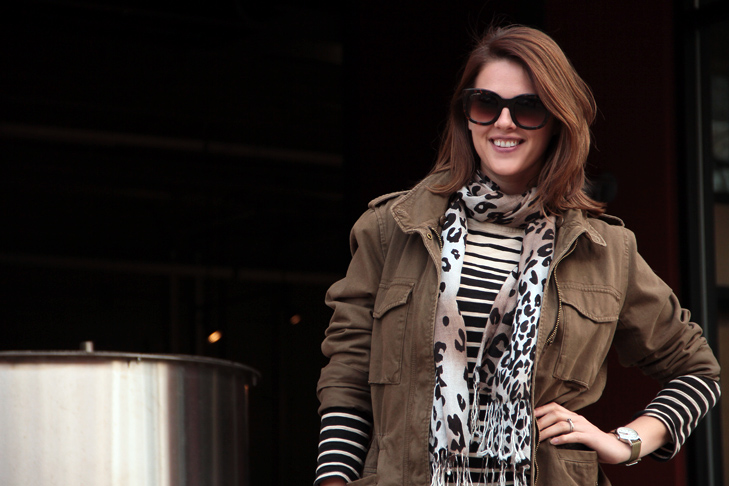 Fashion Blog, Fashion Blogger, Jessica Quirk, What I Wore, Army Jacket, How to mix leopard and stripe, What to wear to a brewery, @whatiwore, Style Blogger, Olive, Stripe, Leopard, Black, Great Divide Brewing Company, Denver, Colorado