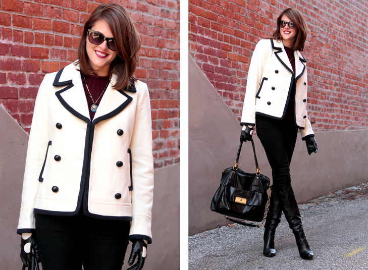 Fashion Blog, Fashion Blogger, Personal Style Blogger, Personal Style Blog, Outfit of the Day, Daily Outfit, What i Wore, Fashion blog on tumblr, J.Crew tipped Peacoat, J.Crew Cashmere Collection Sweater, Corvis Noir necklace, Black Mavi Jeans, Modern Vintage Boots, Coach Kristin Bag, Jessica Quirk, Chic Winter Outfit, Bloomington Indiana