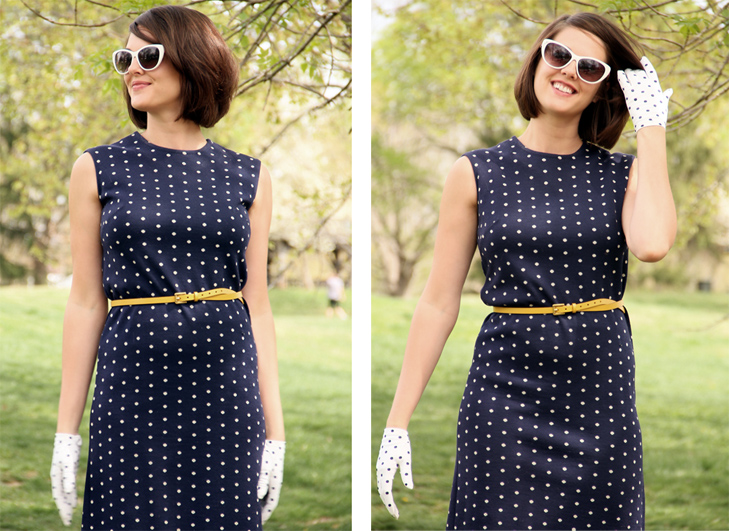 Vintage, Mad Men Look DIY, Polka Dots, How to Wear Gloves, Wearing white gloves, Cat eye sunglasses, Jessica Quirk, What i Wore, Retro Style, Vintage Style, Style Blog, Style Blogs, Style Bloggers, Bubble Hairdo