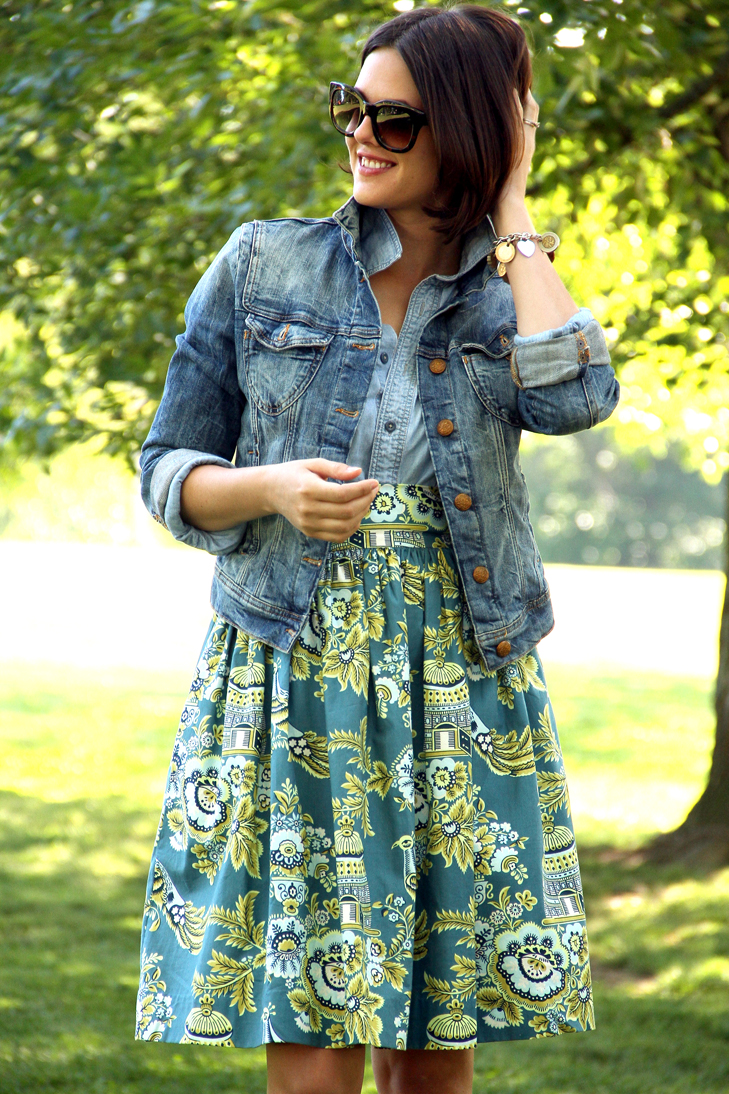 Jessica Quirk, Outfit Blog, Style Blog, What I Wore, Self Made Skirt, Chambray, Amy Butler Fabric, Then and Now