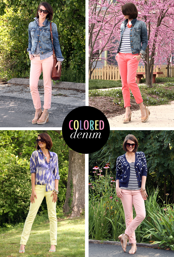 How to wear colored denim, ways to wear colored denim, what I wore round up, round up, jessica quirk, what i wore