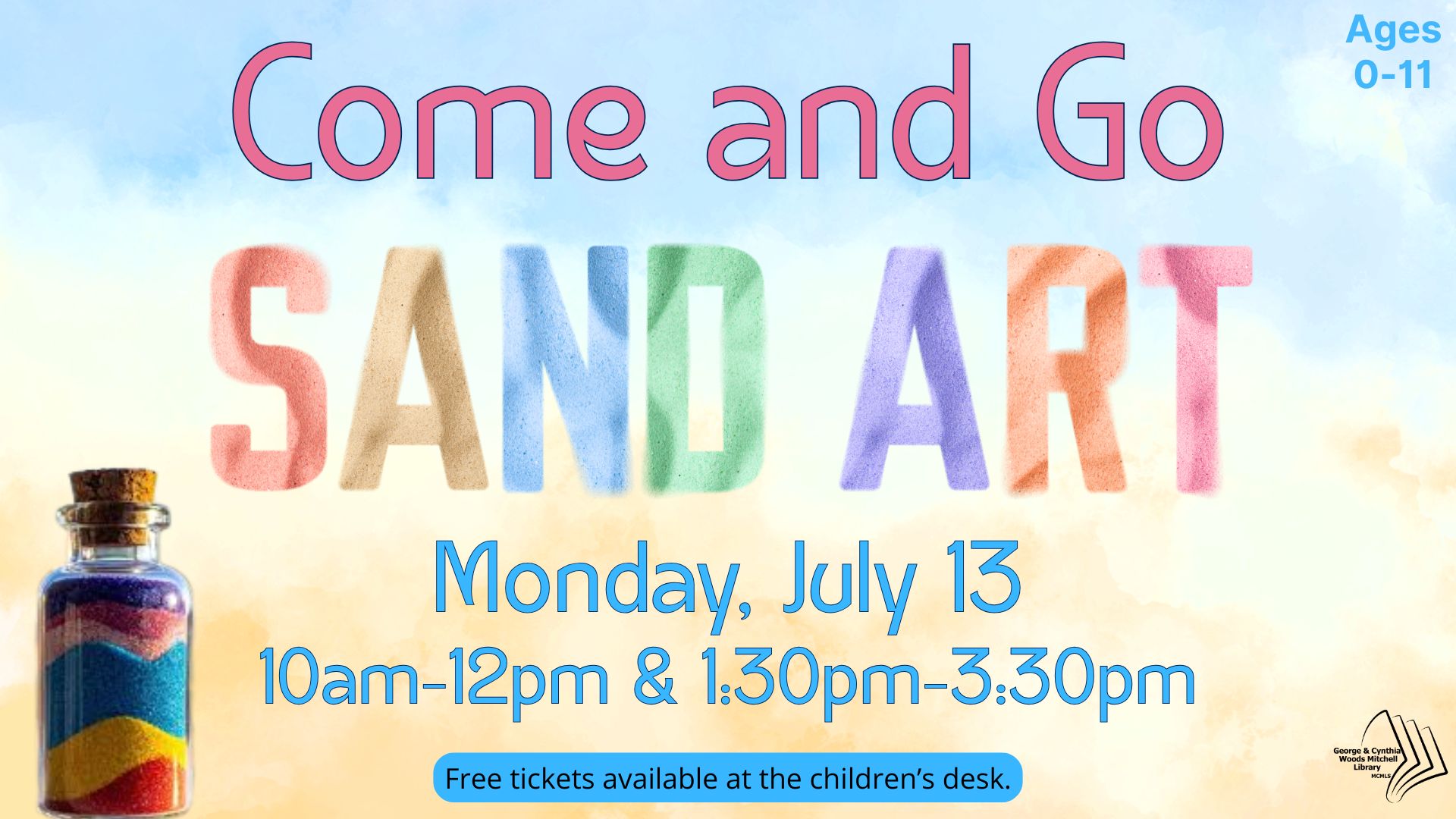 Mitchell Library: Come & Go Sand Art flyer