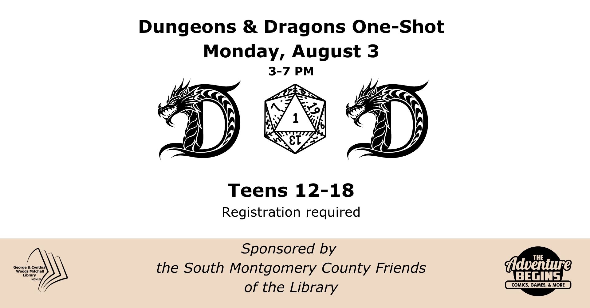 Mitchell Library Teen: Dungeons & Dragons One-Shot flyer