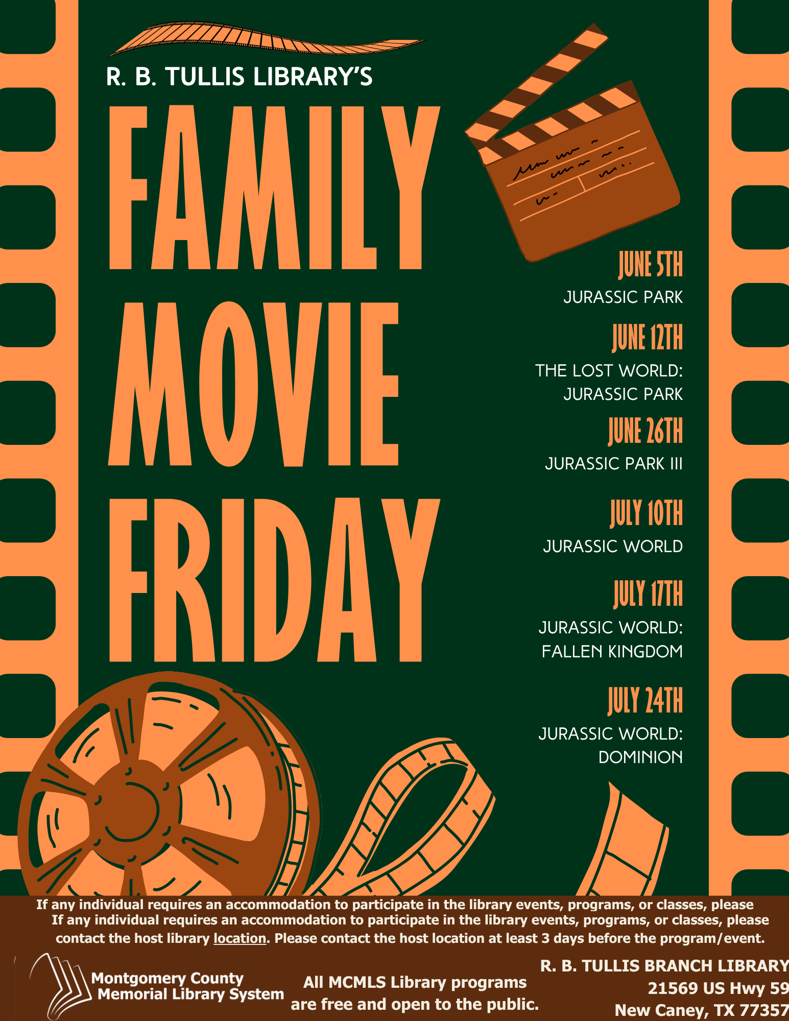 Tullis Library: Family Movie Friday flyer