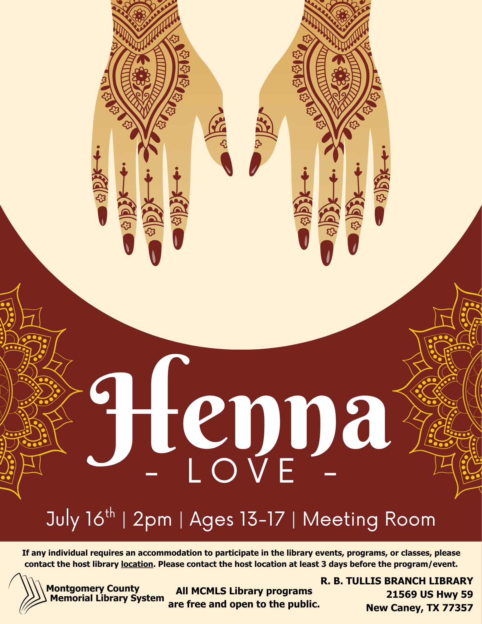 Tullis Library: Henna Love flyer