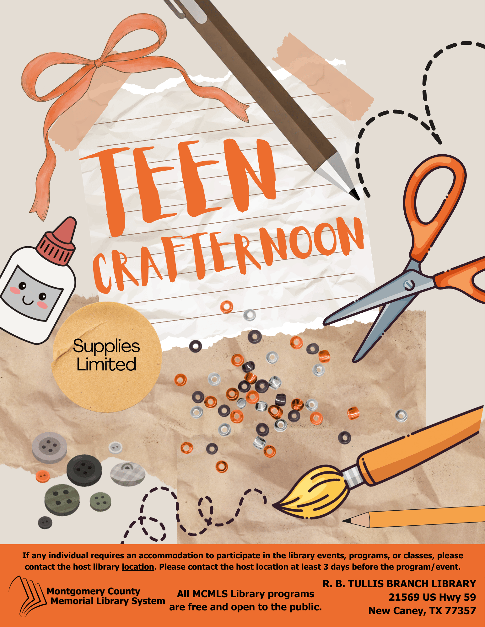 Tullis Library: Teen Crafternoon flyer