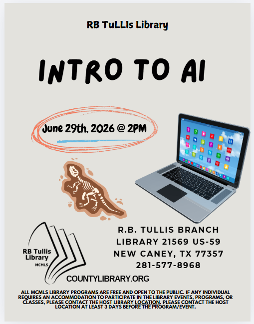 Tullis Library: Intro to AI flyer
