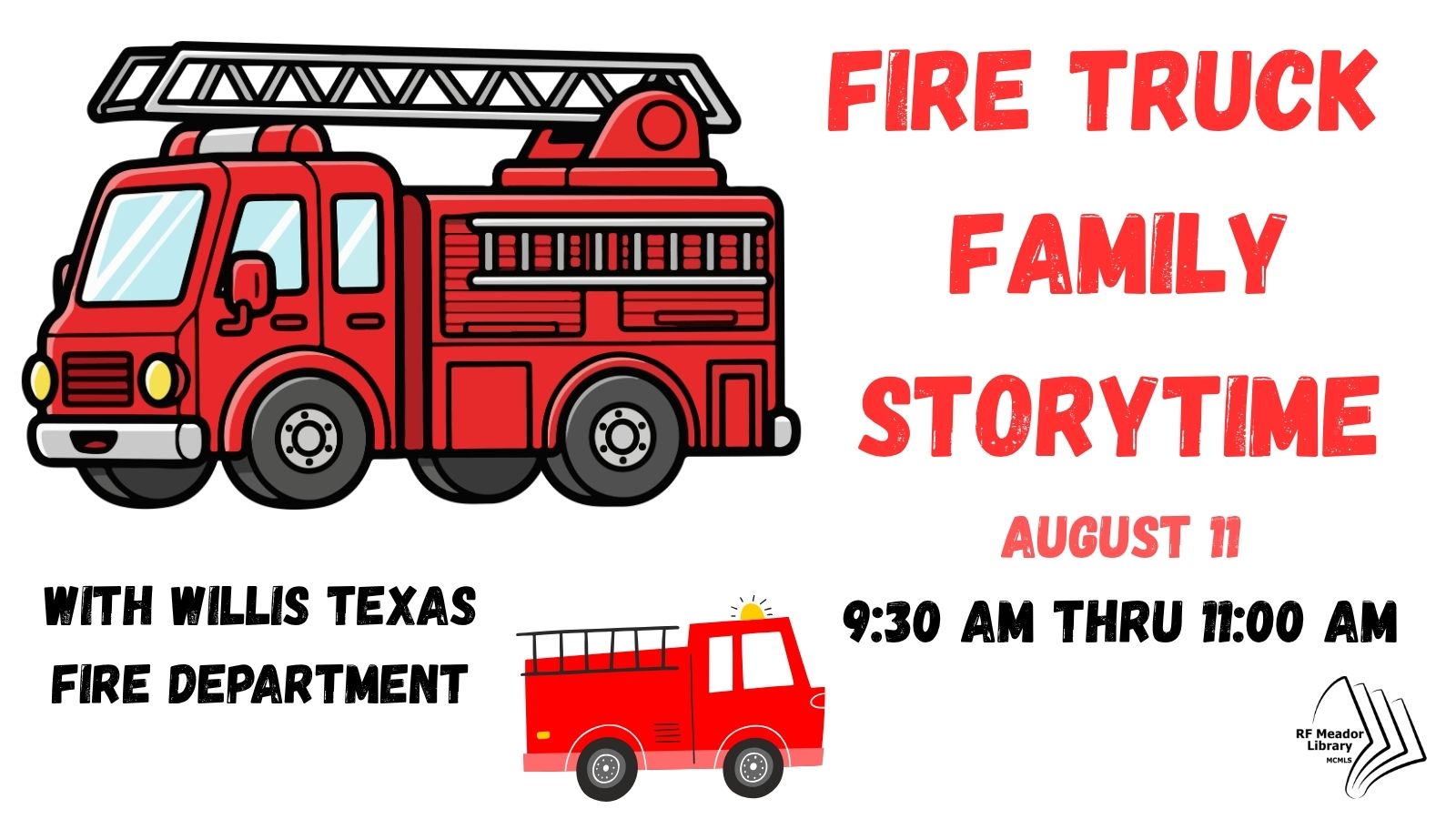 Meador- Police Family Story Time with Willis Police Department flyer
