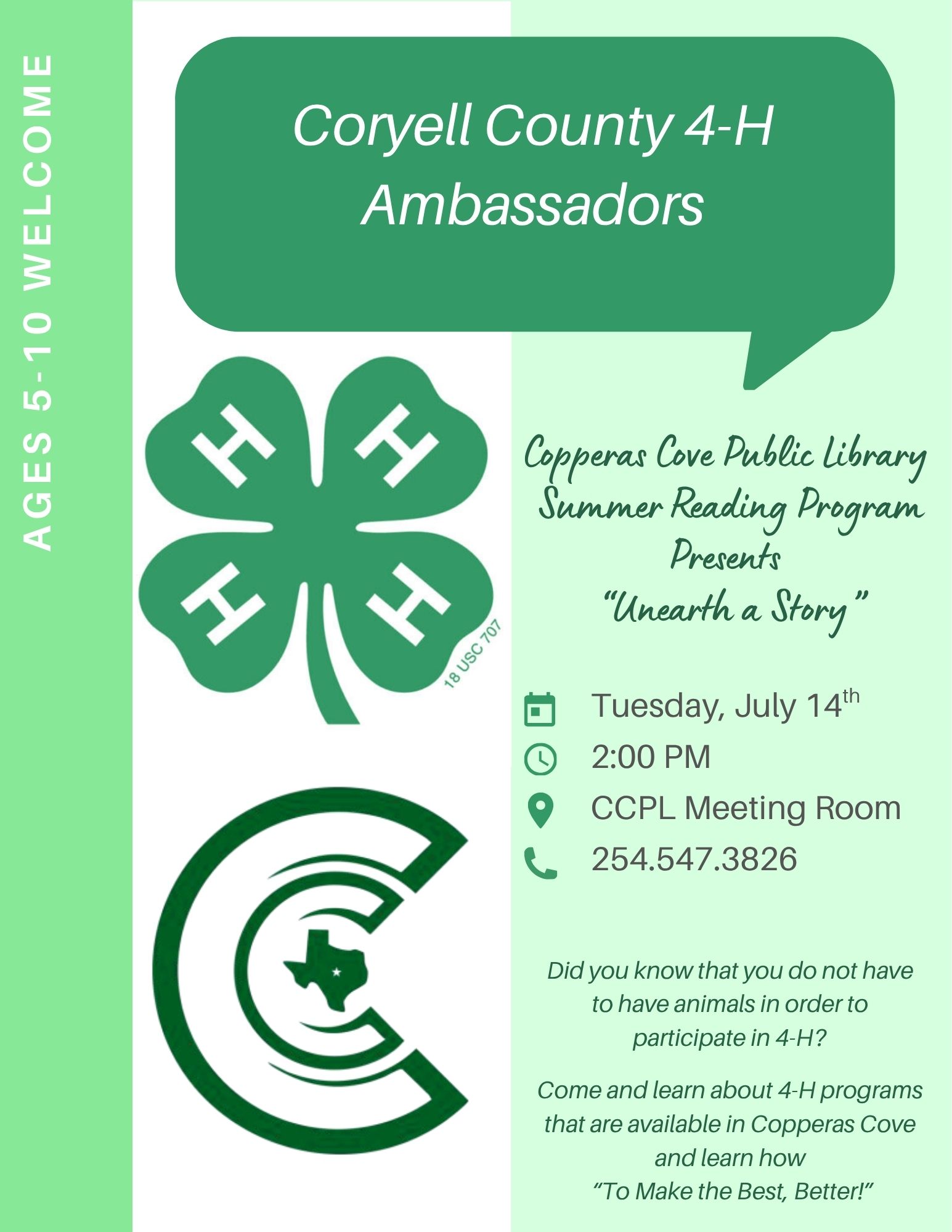 Coryell County 4H Ambassadors Educational Program flyer