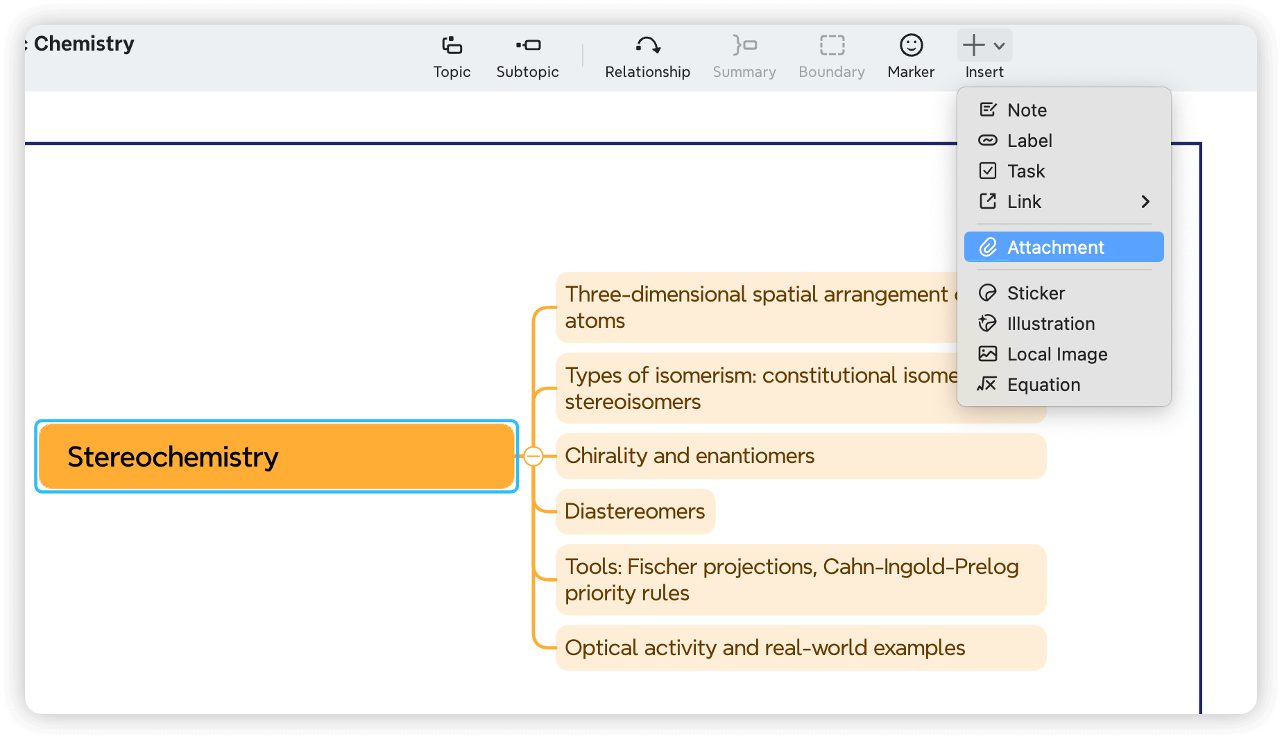 Insert attachment and images into mind map in Xmind.