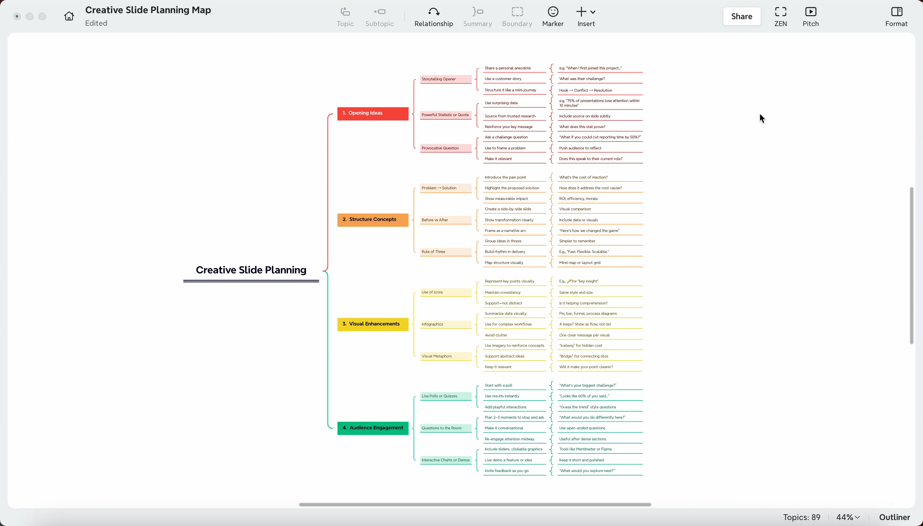 Xmind color themes for presentation slide design.