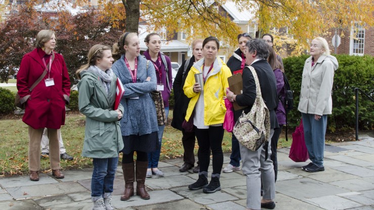 Teachers take a tour of campus to learn more about the institution’s history.