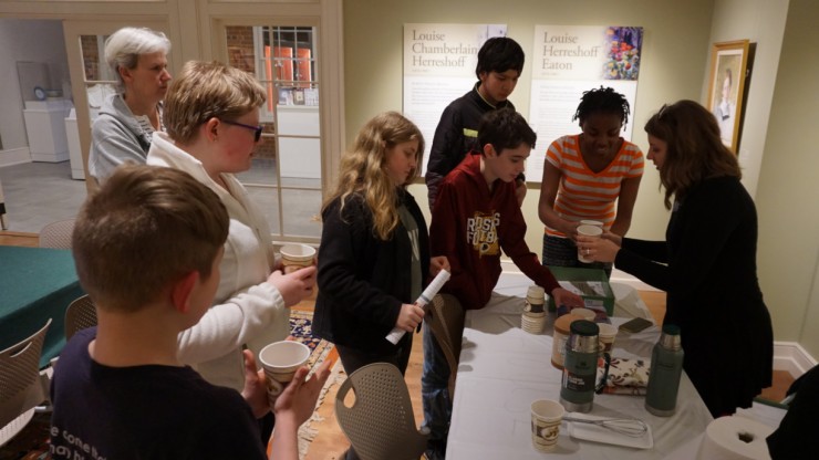 Students gather for a traditional hot chocolate tasting