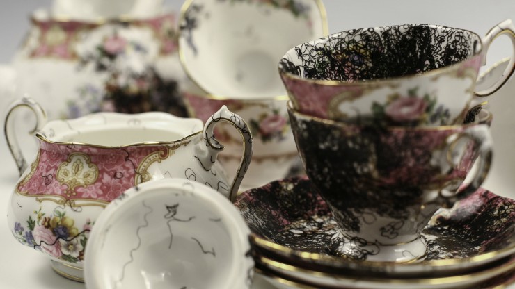 teacups in an exhibit