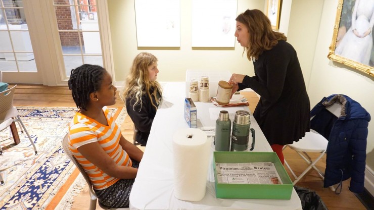 Students from a local middle school learn about and taste historic hot chocolate during an afterschool program.