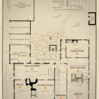 First floor plan shows the location of the sitting room, near the front door, where guests could visit and likely notice the delftware distinctively on display in the corner cabinet.