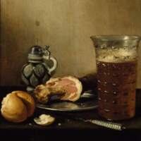 "Still Life with a Ham" painting by famous Dutch visual artist Pieter Claesz
