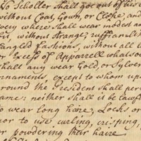 The Lawes and Orders of Harvard Colledge, 1655-1708. This cropped image of the Harvard College Laws of 1655 highlights Rule 7 regarding students’ attire. The rule expressly forbids “Lavish Dresse.”