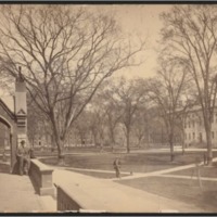 This view is just three years after the print shop moved to University Hall (right). Here is the elm-sheltered path the type travelled across—including the location of H939!<br />
<br />
Source: Harvard University Archives HUV 20 7-8a. Permalink: http://id.lib.harvard.edu/via/olvwork423535/catalog