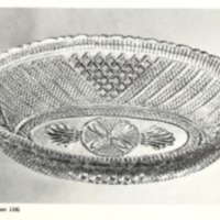 Pressed Glass Dish from The New England Glass Company. One can see the beauty of pressed glass. It was not ideal for bottles, however, because the plunger pressing the glass against the mold could not reach the top of the bottle. Most pressed glass objects were more open and thicker than mold-blown bottles would be.<br />
<br />
Citation:<br />
Toledo Museum of Art<br />
1963 The New England Glass Company, 1818-1888. Toledo Museum of Art, Toledo, Ohio. Accessed April 4, 2017. P. 55. https://archive.org/details/newenglandglassc00tole