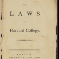 Cover to a book detailing the Laws of Harvard College.