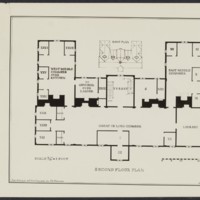 A 1933 conjecture of the layout of the second floor of the Old College. Note the library—this space served as the library for Harvard’s book collection from 1640 to 1676 (Morison 1933).
