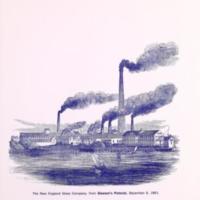 Engraving of the New England Glass Company, 1851. A passer-by in the mid-19th century remarked on the imposing presence of the Glass Company, saying the chimney reached an "astounding height, exceeding that of the Bunker Hill Monument."<br />
<br />
Citation:<br />
Toledo Museum of Art<br />
1963 The New England Glass Company, 1818-1888. Toledo Museum of Art, Toledo, Ohio. Accessed April 4, 2017. Pp. 8-9. https://archive.org/details/newenglandglassc00tole