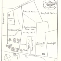 Map of Harvard College, 1650-1700. Supports hypothesis that this tile likely came from Old College and was part of its structure as “a splendid collegiate building” (Shand-Tucci 2001, 4).
