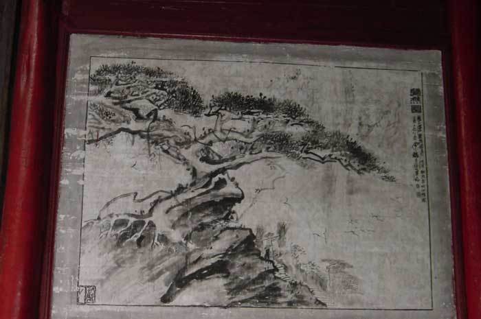 Painting of a pine tree on the left-hand side wall Painting of a pine tree on the left-hand side wall