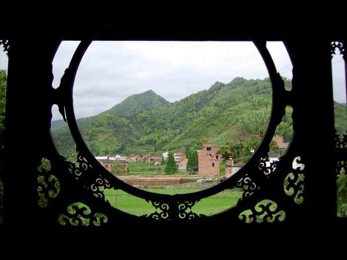 Looking outside of the window in front of the statues