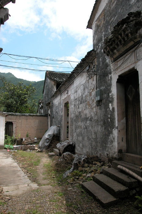 View of main house and mountains from passageway