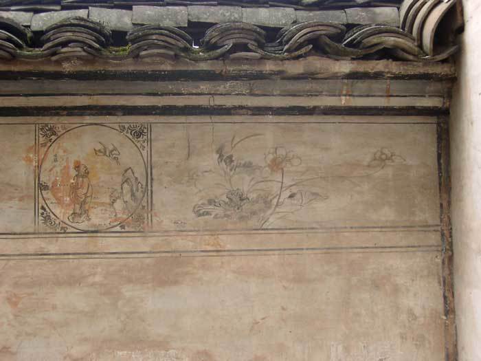 Painting on the back wall.Lotus flowers and Zuo Ci