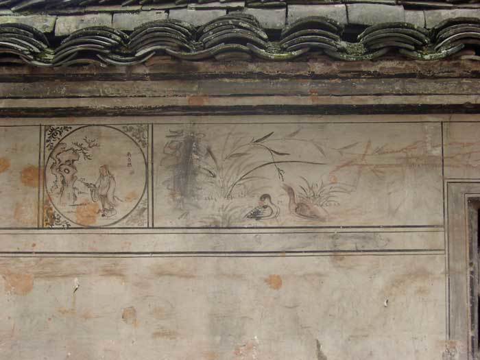 Painting on the back wall.ducks and a Daoist immortal