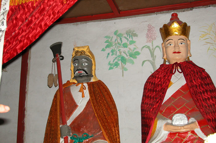 Kshitigarbha (center), Long-brow God (right), and Dharmamati (left)-01 Kshitigarbha (center), Long-brow God (right), and Dharmamati (left)-01