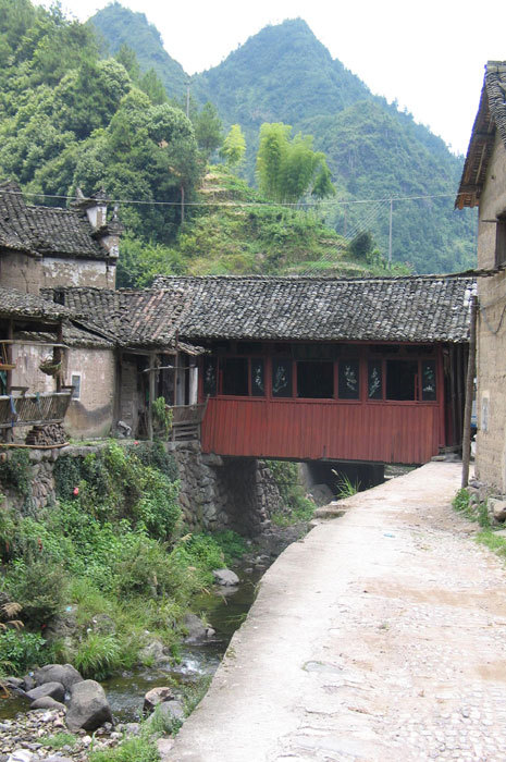 red bride looking down the river